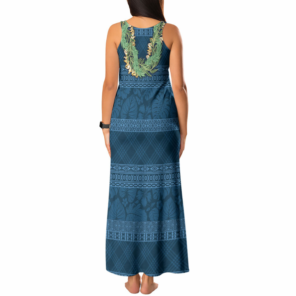 Hawai'i Paniolo Maile Twisted Lei Tank Maxi Dress Cobalt Blue LT7 - Polynesian Pride