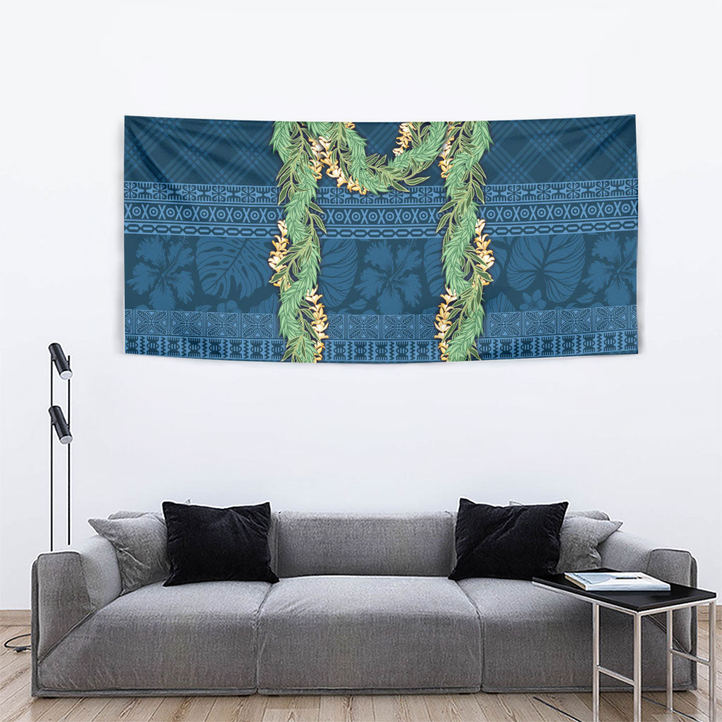 Hawai'i Paniolo Maile Twisted Lei Tapestry Cobalt Blue LT7 - Polynesian Pride