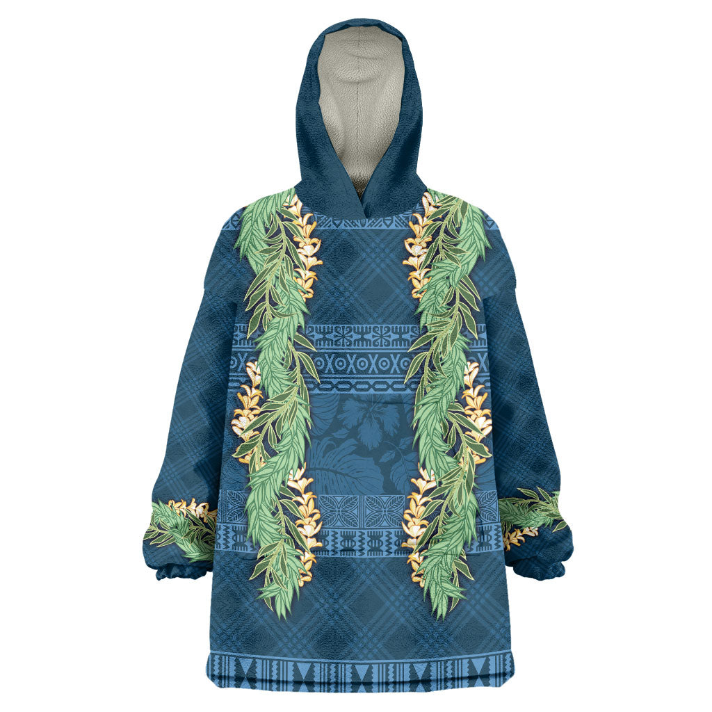 Hawai'i Paniolo Maile Twisted Lei Wearable Blanket Hoodie Cobalt Blue LT7 One Size Cobalt Blue - Polynesian Pride