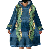 Hawai'i Paniolo Maile Twisted Lei Wearable Blanket Hoodie Cobalt Blue LT7 - Polynesian Pride