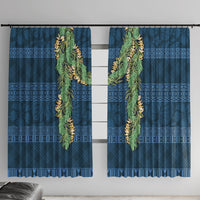 Hawai'i Paniolo Maile Twisted Lei Window Curtain Cobalt Blue LT7 With Hooks Cobalt Blue - Polynesian Pride