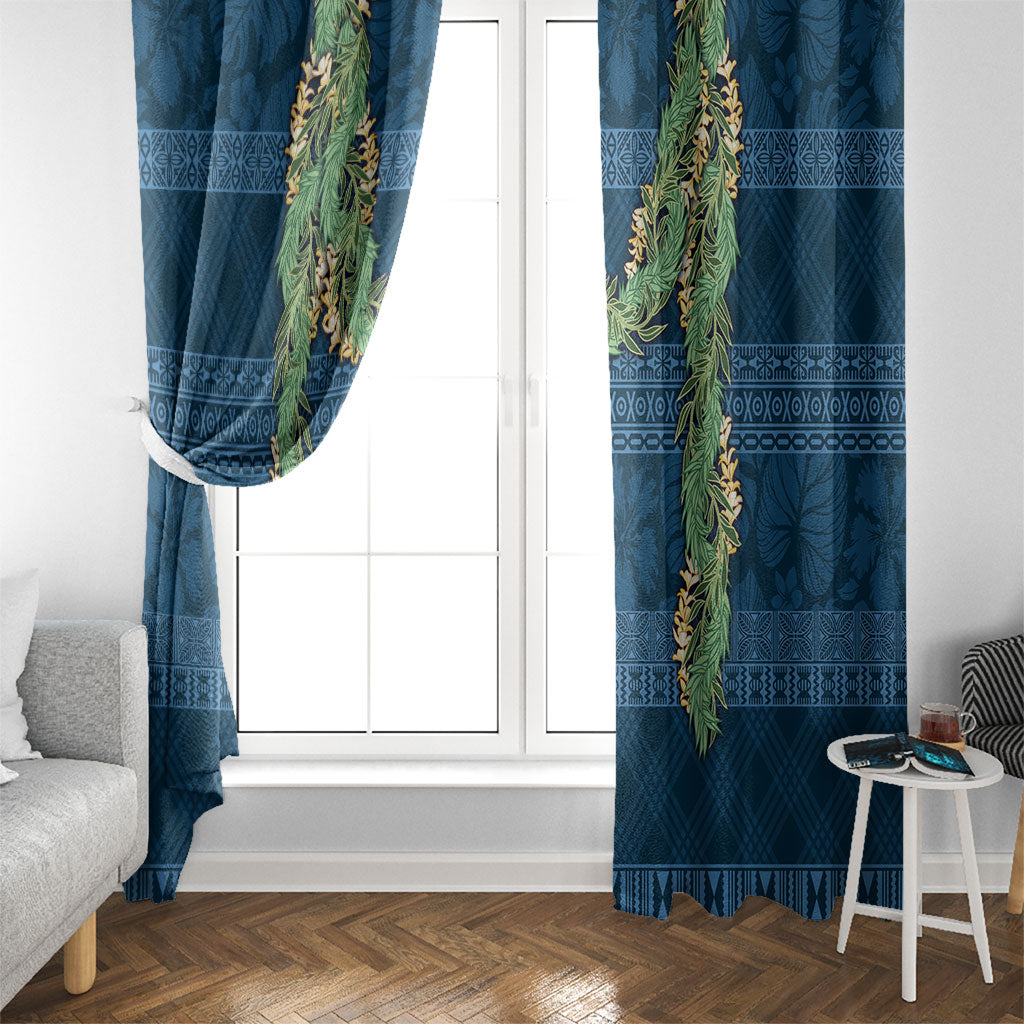 Hawai'i Paniolo Maile Twisted Lei Window Curtain Cobalt Blue LT7 - Polynesian Pride