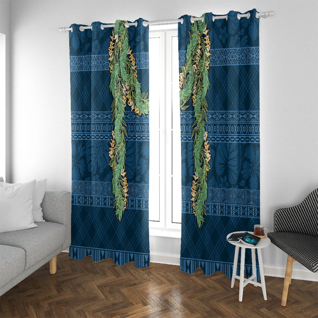 Hawai'i Paniolo Maile Twisted Lei Window Curtain Cobalt Blue LT7 With Grommets Cobalt Blue - Polynesian Pride