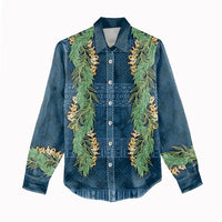 Hawai'i Paniolo Maile Twisted Lei Women Casual Shirt Cobalt Blue LT7 - Polynesian Pride