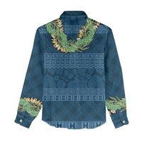 Hawai'i Paniolo Maile Twisted Lei Women Casual Shirt Cobalt Blue LT7 - Polynesian Pride