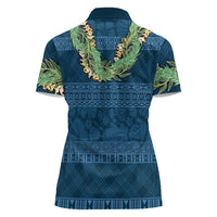 Hawai'i Paniolo Maile Twisted Lei Women Polo Shirt Cobalt Blue LT7 - Polynesian Pride
