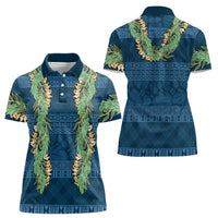 Hawai'i Paniolo Maile Twisted Lei Women Polo Shirt Cobalt Blue LT7 - Polynesian Pride