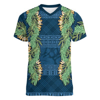 Hawai'i Paniolo Maile Twisted Lei Women V-Neck T-Shirt Cobalt Blue LT7 Female Cobalt Blue - Polynesian Pride