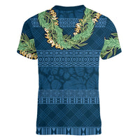 Hawai'i Paniolo Maile Twisted Lei Women V-Neck T-Shirt Cobalt Blue LT7 - Polynesian Pride