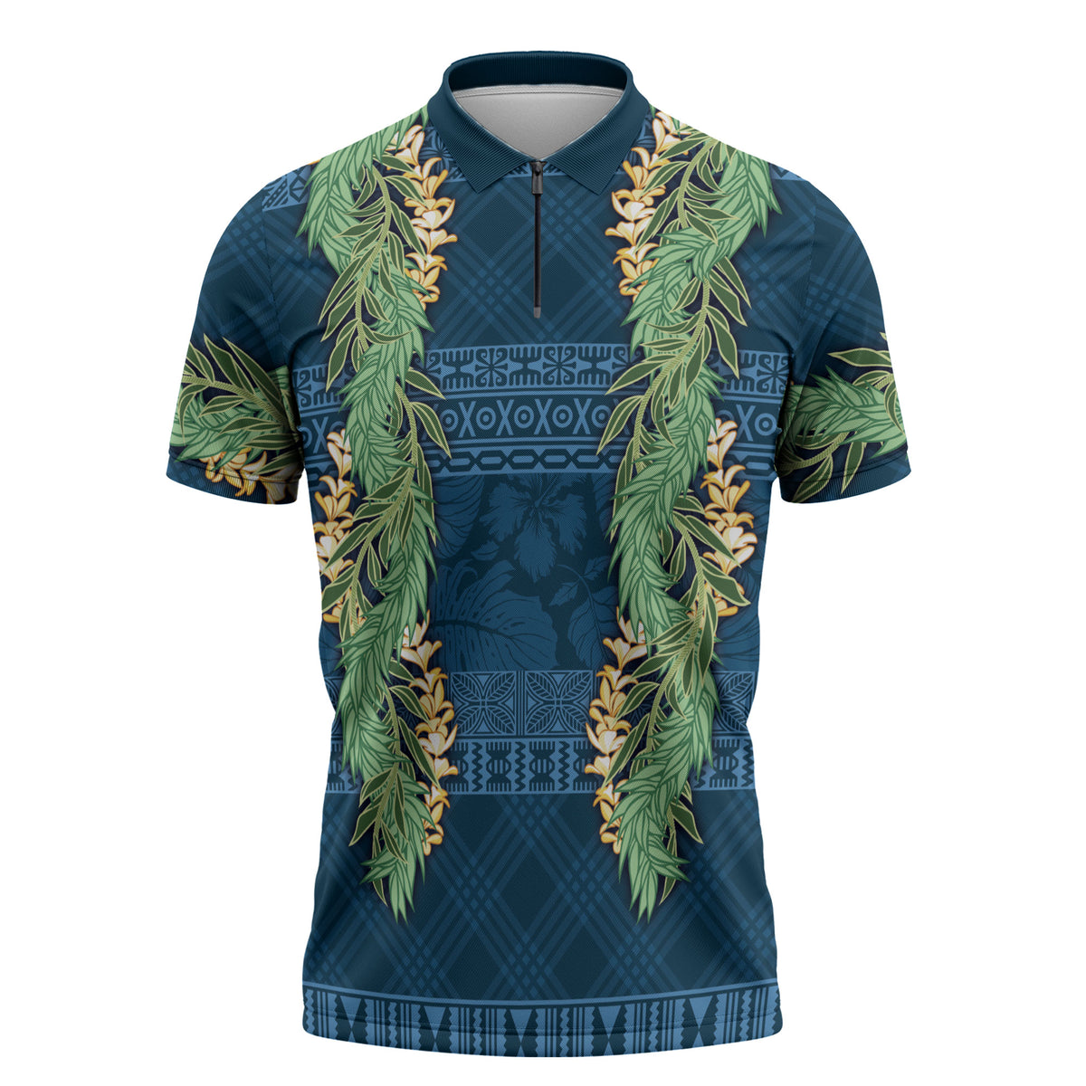 Hawai'i Paniolo Maile Twisted Lei Zipper Polo Shirt Cobalt Blue LT7 Cobalt Blue - Polynesian Pride