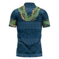 Hawai'i Paniolo Maile Twisted Lei Zipper Polo Shirt Cobalt Blue LT7 - Polynesian Pride