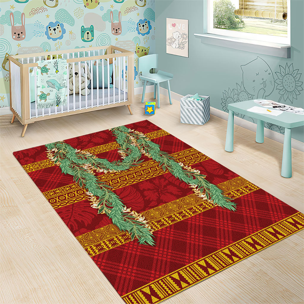 Hawai'i Paniolo Maile Twisted Lei Area Rug Hilo Royal Red LT7 - Polynesian Pride