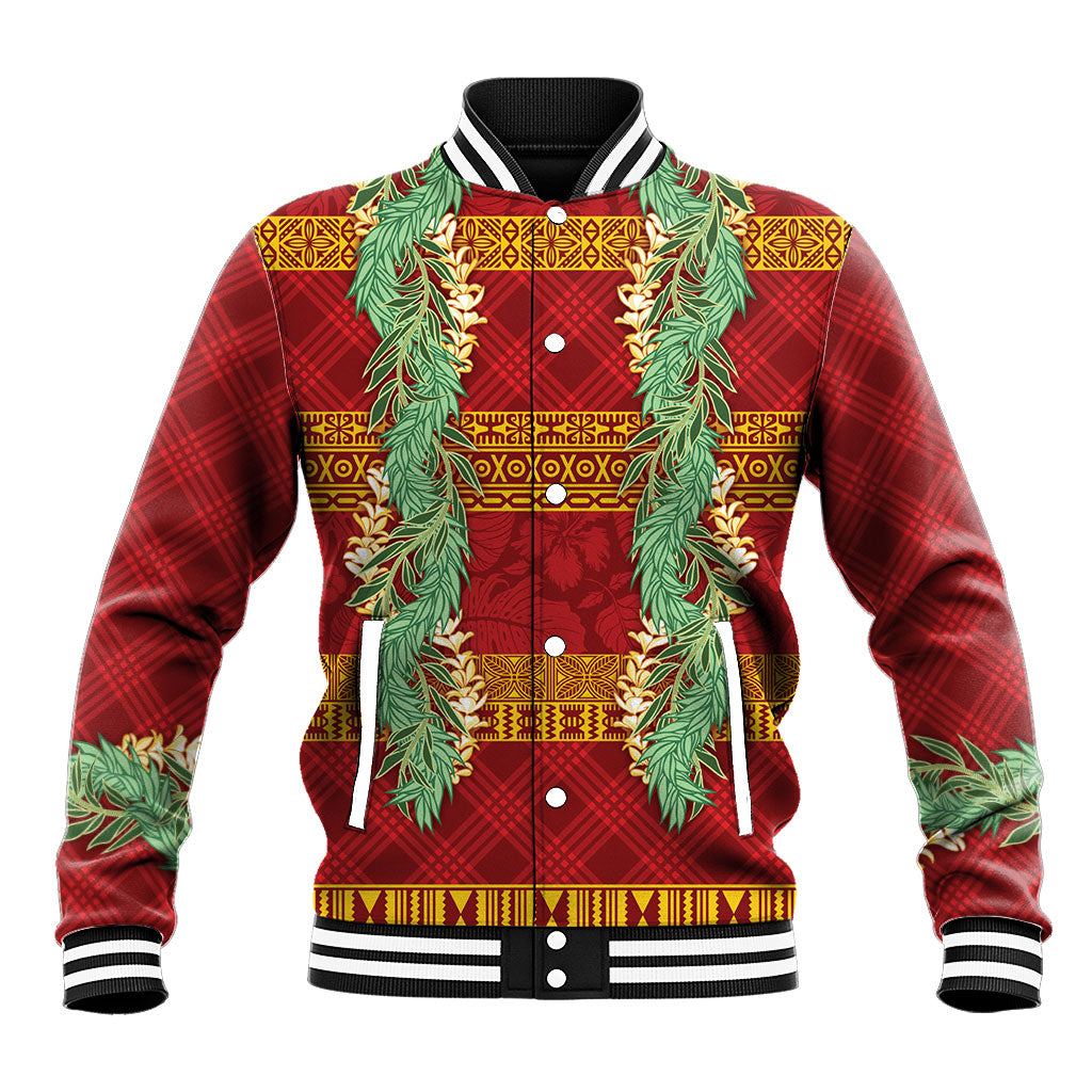 Hawai'i Paniolo Maile Twisted Lei Baseball Jacket Hilo Royal Red LT7 Unisex Red - Polynesian Pride