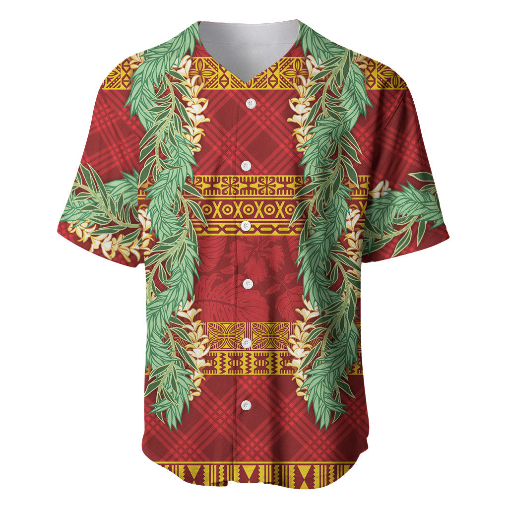 Hawai'i Paniolo Maile Twisted Lei Baseball Jersey Hilo Royal Red