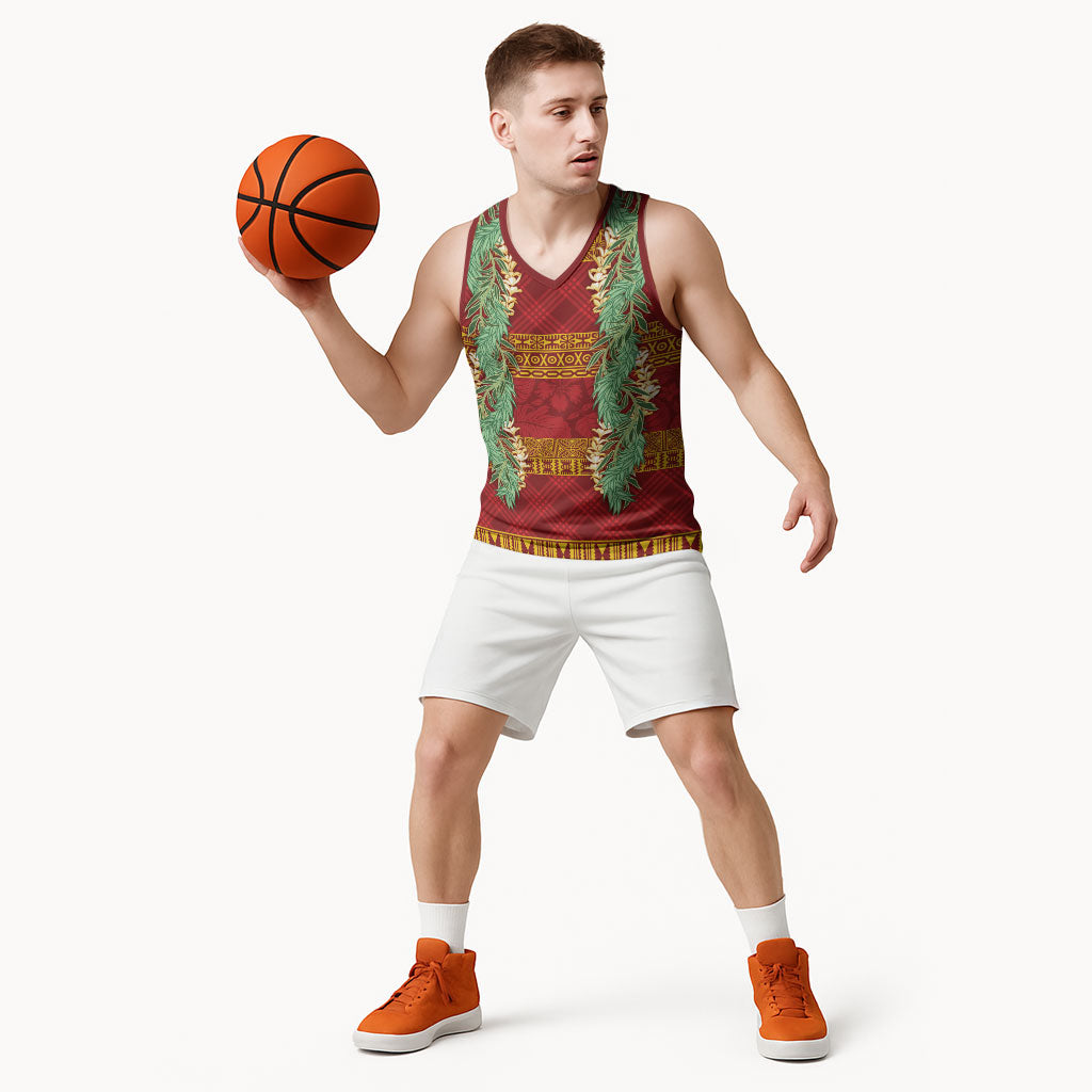 Hawai'i Paniolo Maile Twisted Lei Basketball Jersey Hilo Royal Red LT7 - Polynesian Pride
