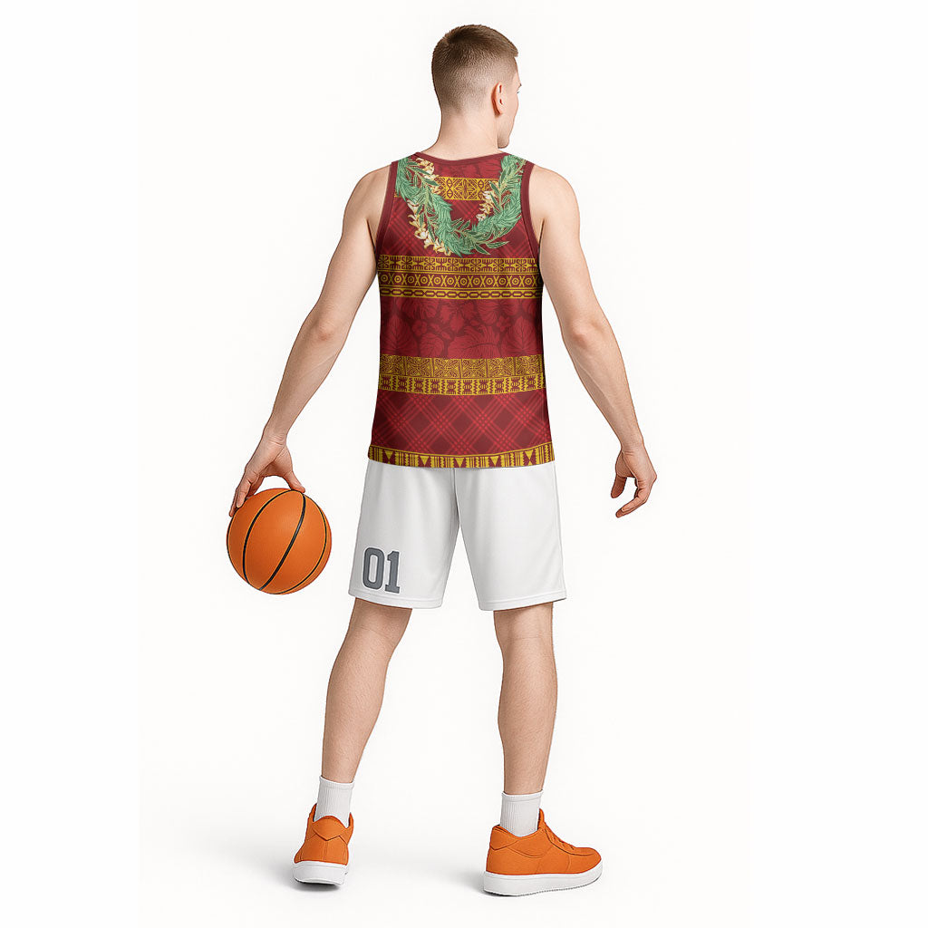 Hawai'i Paniolo Maile Twisted Lei Basketball Jersey Hilo Royal Red LT7 - Polynesian Pride