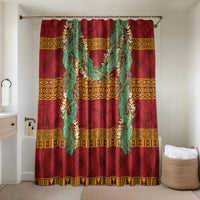Hawai'i Paniolo Maile Twisted Lei Bathroom Set Hilo Royal Red LT7 Shower Curtain Only Red - Polynesian Pride
