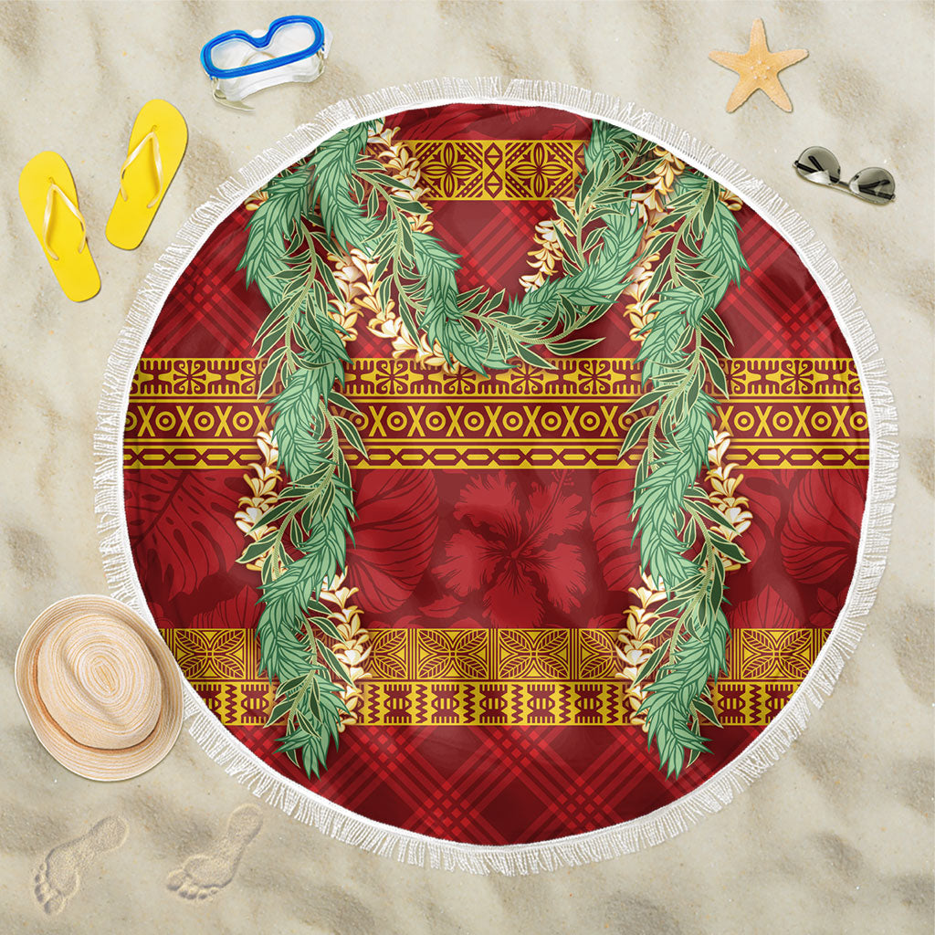 Hawai'i Paniolo Maile Twisted Lei Beach Blanket Hilo Royal Red LT7 One Size 150cm Red - Polynesian Pride