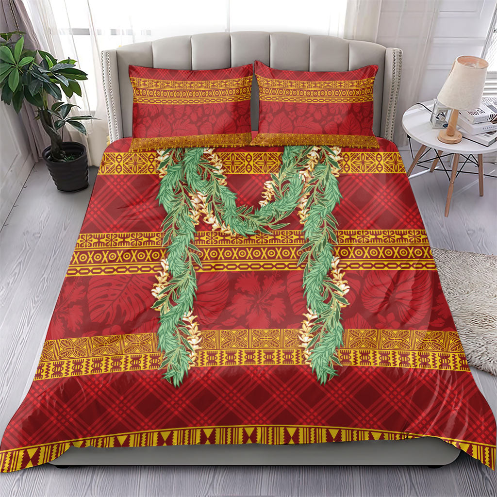 Hawai'i Paniolo Maile Twisted Lei Bedding Set Hilo Royal Red LT7 - Polynesian Pride