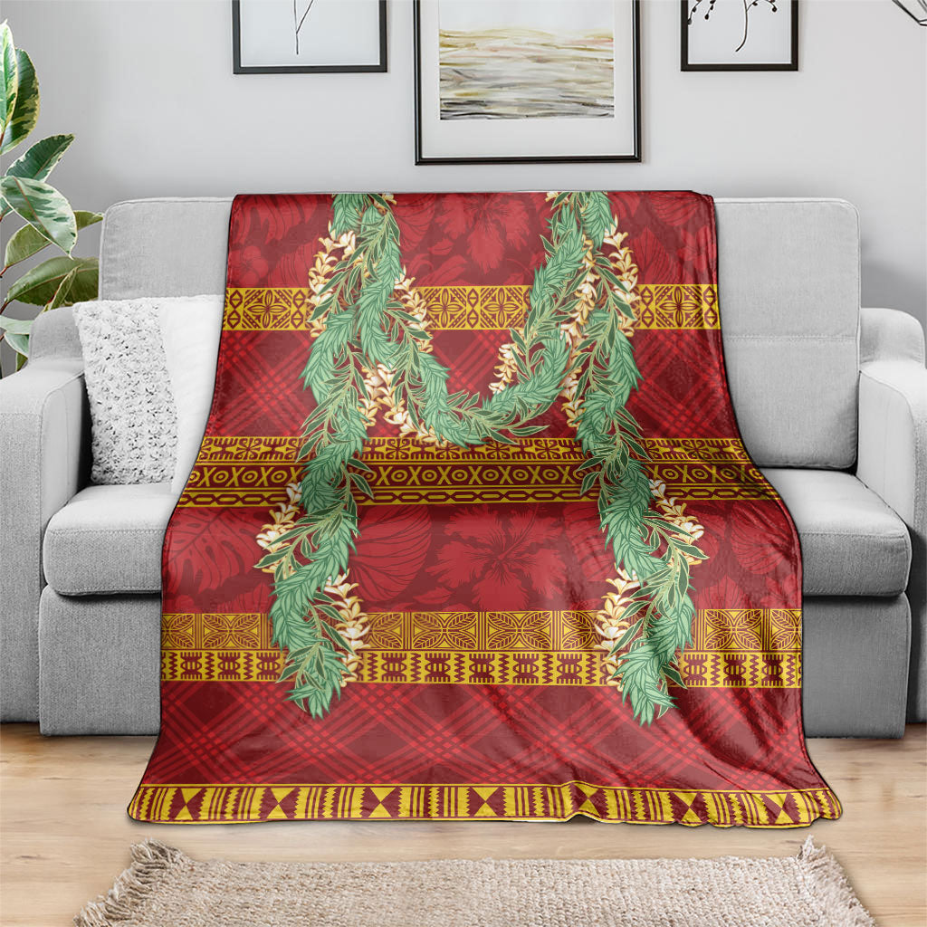 Hawai'i Paniolo Maile Twisted Lei Blanket Hilo Royal Red LT7 - Polynesian Pride