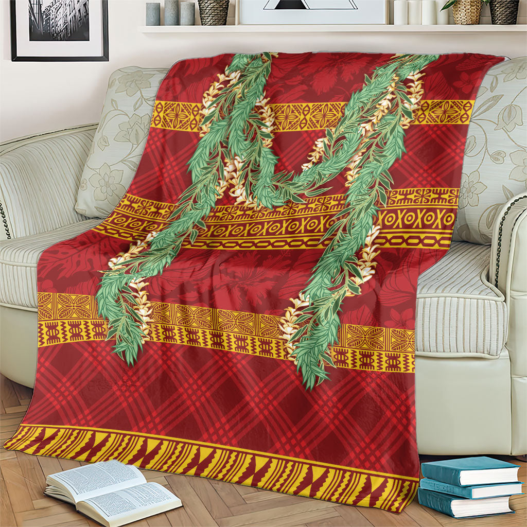 Hawai'i Paniolo Maile Twisted Lei Blanket Hilo Royal Red LT7 - Polynesian Pride