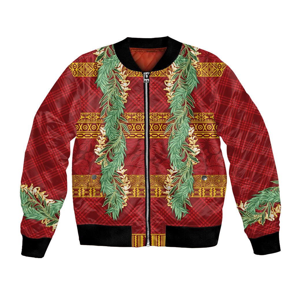 Hawai'i Paniolo Maile Twisted Lei Bomber Jacket Hilo Royal Red LT7 Unisex Red - Polynesian Pride