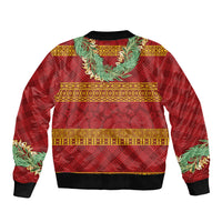 Hawai'i Paniolo Maile Twisted Lei Bomber Jacket Hilo Royal Red LT7 - Polynesian Pride