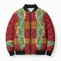 Hawai'i Paniolo Maile Twisted Lei Bomber Puffer Jacket Hilo Royal Red LT7 Unisex Red - Polynesian Pride