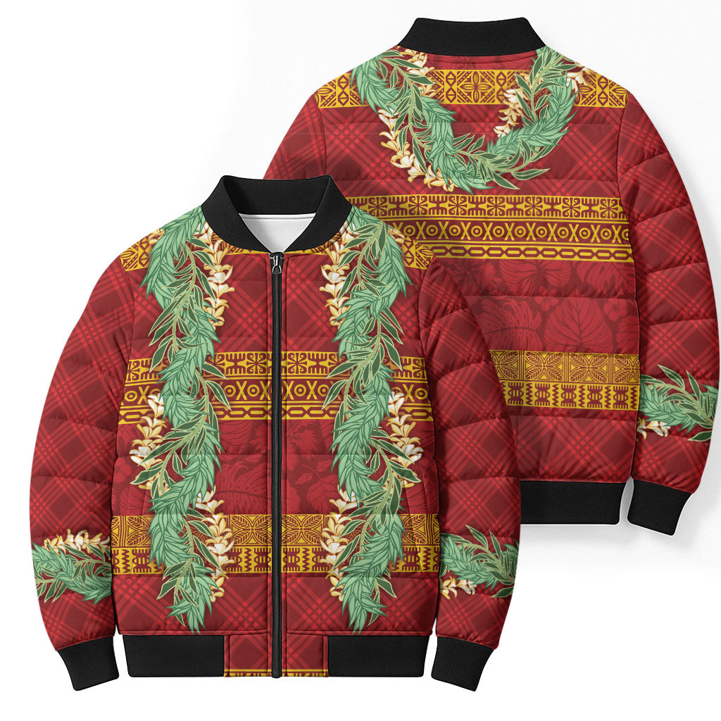 Hawai'i Paniolo Maile Twisted Lei Bomber Puffer Jacket Hilo Royal Red LT7 - Polynesian Pride