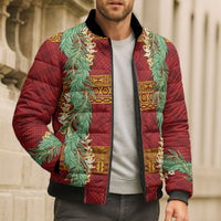 Hawai'i Paniolo Maile Twisted Lei Bomber Puffer Jacket Hilo Royal Red LT7 - Polynesian Pride