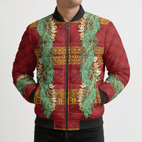 Hawai'i Paniolo Maile Twisted Lei Bomber Puffer Jacket Hilo Royal Red LT7 - Polynesian Pride