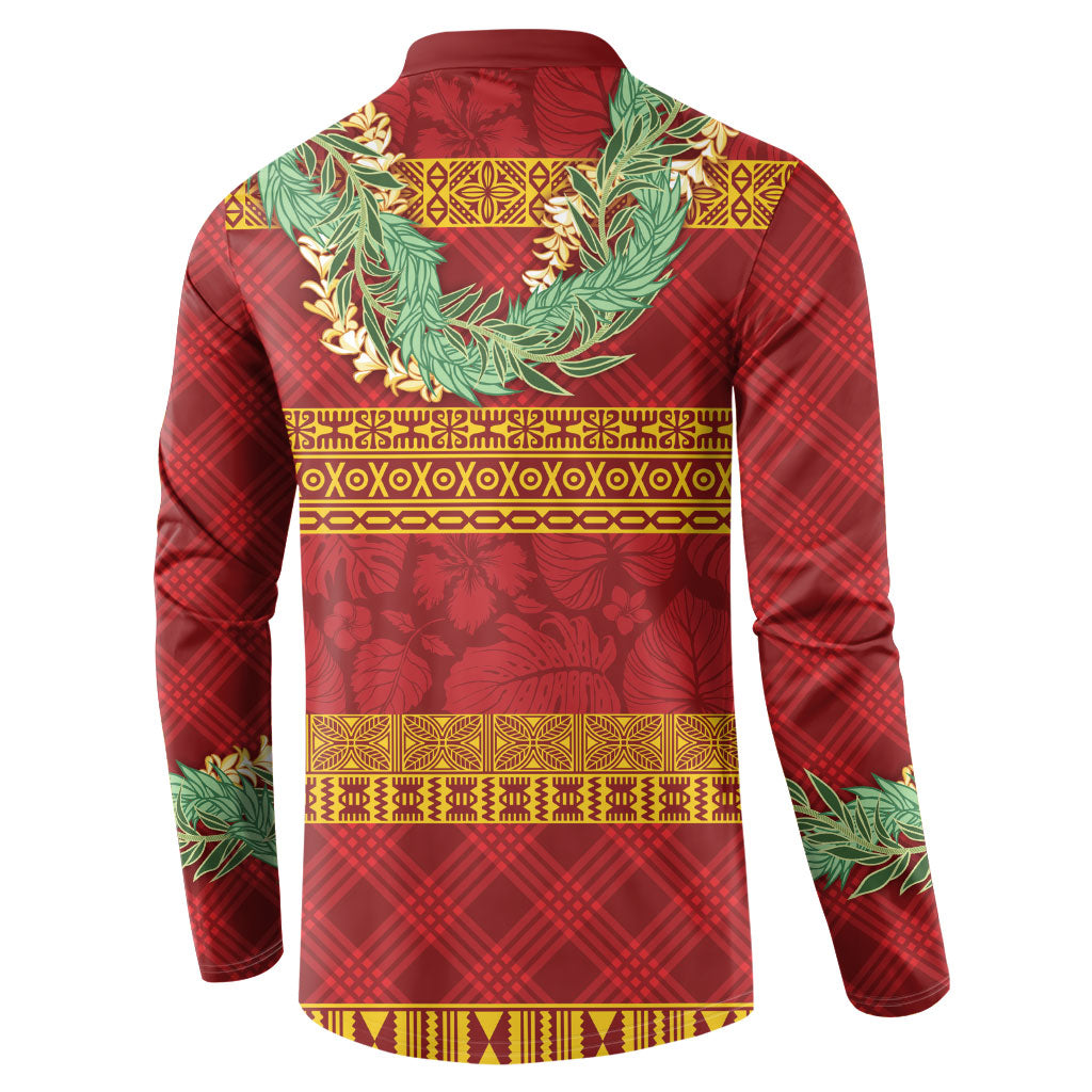 Hawai'i Paniolo Maile Twisted Lei Button Sweatshirt Hilo Royal Red LT7 - Polynesian Pride