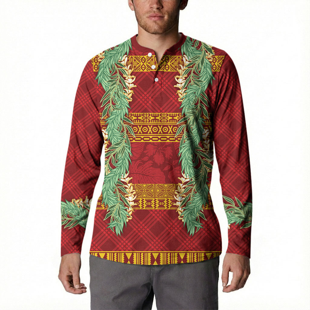 Hawai'i Paniolo Maile Twisted Lei Button Sweatshirt Hilo Royal Red LT7 - Polynesian Pride