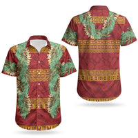 Hawai'i Paniolo Maile Twisted Lei Couples Matching Off Shoulder Maxi Dress and Hawaiian Shirt Hilo Royal Red LT7 - Polynesian Pride