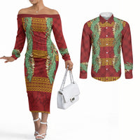 Hawai'i Paniolo Maile Twisted Lei Couples Matching Off The Shoulder Long Sleeve Dress and Long Sleeve Button Shirt Hilo Royal Red LT7 Red - Polynesian Pride