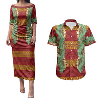 Hawai'i Paniolo Maile Twisted Lei Couples Matching Puletasi and Hawaiian Shirt Hilo Royal Red LT7 Red - Polynesian Pride