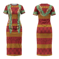 Hawai'i Paniolo Maile Twisted Lei Couples Matching Short Sleeve Bodycon Dress and Long Sleeve Button Shirt Hilo Royal Red LT7 - Polynesian Pride
