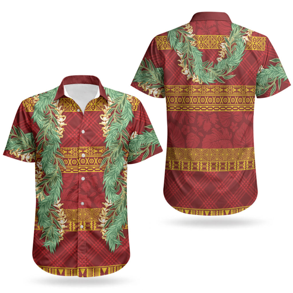 Hawai'i Paniolo Maile Twisted Lei Couples Matching Summer Maxi Dress and Hawaiian Shirt Hilo Royal Red LT7 - Polynesian Pride