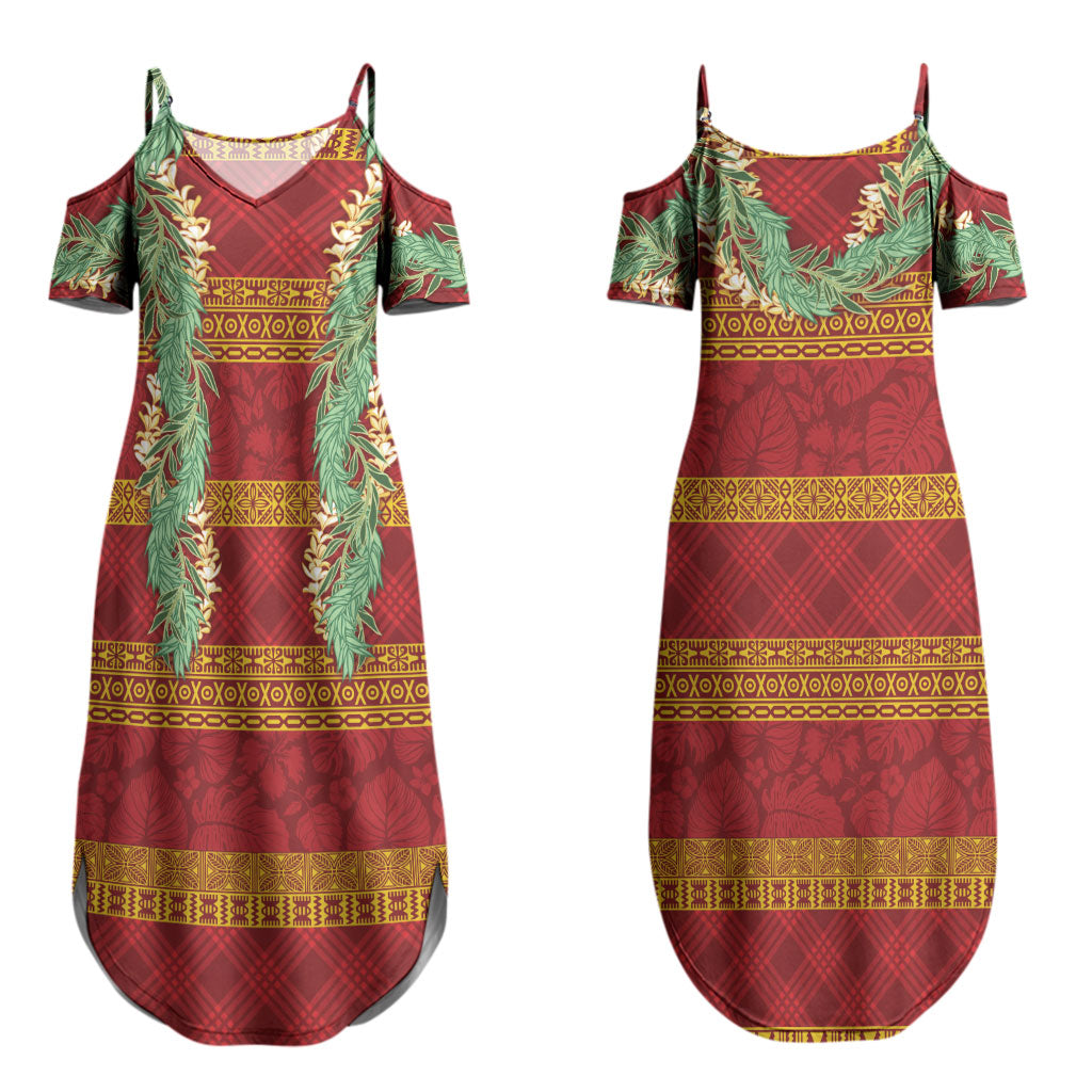 Hawai'i Paniolo Maile Twisted Lei Couples Matching Summer Maxi Dress and Hawaiian Shirt Hilo Royal Red LT7 - Polynesian Pride