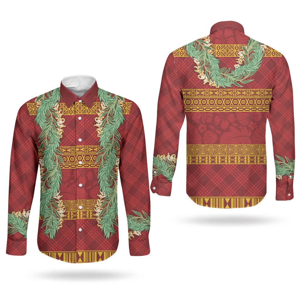 Hawai'i Paniolo Maile Twisted Lei Couples Matching Summer Maxi Dress and Long Sleeve Button Shirt Hilo Royal Red LT7 - Polynesian Pride
