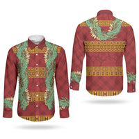 Hawai'i Paniolo Maile Twisted Lei Couples Matching Summer Maxi Dress and Long Sleeve Button Shirt Hilo Royal Red LT7 - Polynesian Pride