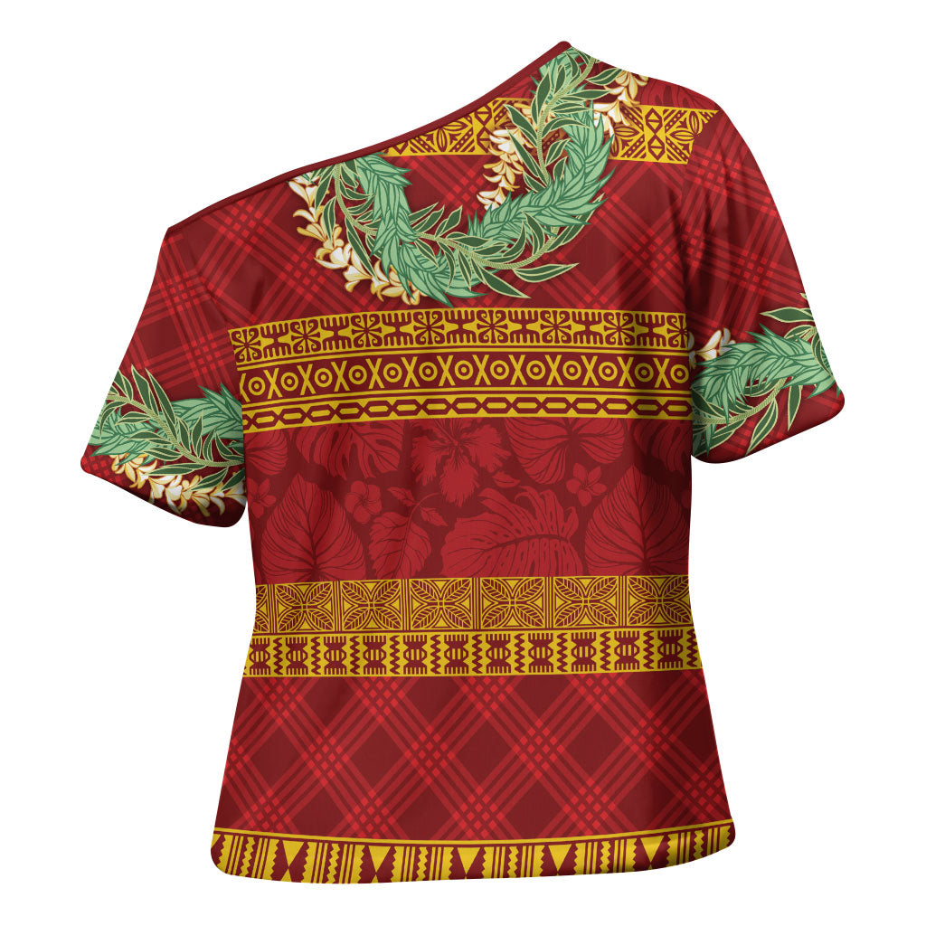 Hawai'i Paniolo Maile Twisted Lei Cross Shoulder Shirt Hilo Royal Red LT7 - Polynesian Pride