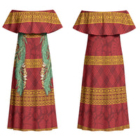 Hawai'i Paniolo Maile Twisted Lei Family Matching Off Shoulder Maxi Dress and Hawaiian Shirt Hilo Royal Red LT7 Mom's Dress Red - Polynesian Pride