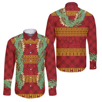 Hawai'i Paniolo Maile Twisted Lei Family Matching Off Shoulder Maxi Dress and Hawaiian Shirt Hilo Royal Red LT7 Dad's Shirt - Long Sleeve Red - Polynesian Pride