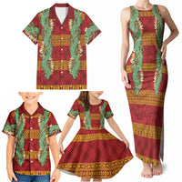 Hawai'i Paniolo Maile Twisted Lei Family Matching Tank Maxi Dress and Hawaiian Shirt Hilo Royal Red LT7 - Polynesian Pride