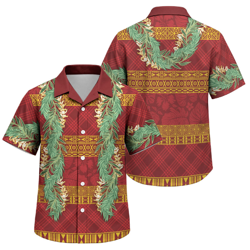 Hawai'i Paniolo Maile Twisted Lei Family Matching Tank Maxi Dress and Hawaiian Shirt Hilo Royal Red LT7 Son's Shirt Red - Polynesian Pride
