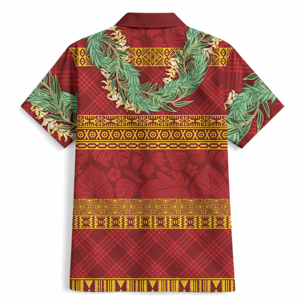 Hawai'i Paniolo Maile Twisted Lei Hawaiian Shirt Hilo Royal Red LT7 - Polynesian Pride