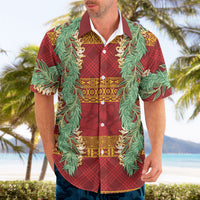 Hawai'i Paniolo Maile Twisted Lei Hawaiian Shirt Hilo Royal Red LT7 - Polynesian Pride