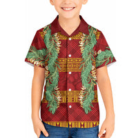 Hawai'i Paniolo Maile Twisted Lei Hawaiian Shirt Hilo Royal Red LT7 - Polynesian Pride
