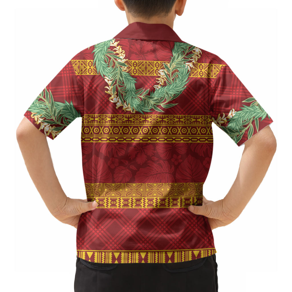 Hawai'i Paniolo Maile Twisted Lei Hawaiian Shirt Hilo Royal Red LT7 - Polynesian Pride